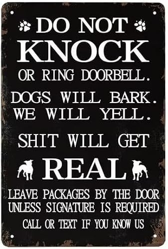 SMAZDFXX DoKnock or Ring Doorbell Funny Sign for Front - Leave Packages at The Door - Warning Sign - Dog Paw Prints Decor Metal Tin Signs For Lawn Garden Yard House Room Decor 5.5"x8"