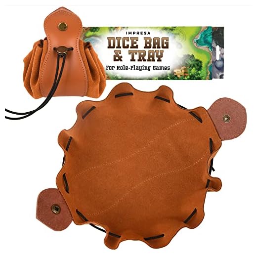 XL 2-in-1 Genuine Leather Dice Tray & DND Dice Bag - Unfolds into 10 inch Diameter DND Dice Tray - DND Leather Dice Pouch Protects Dice and Tables - Leather Drawstring Pouch Take Items Anywhere
