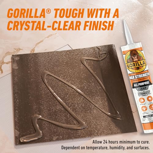 Image of Gorilla Max Strength Construction Adhesive, 9 oz Cartridge (Pack of 3), Clear, Waterproof Gap-Filling Formula for Wood Metal Tile Stone Glass Mirror Indoor Outdoor, Paintable Sandable