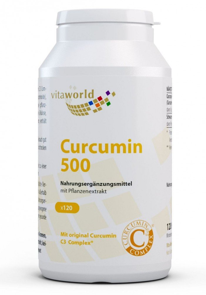 Vita World Curcumine 500mg 120 Vegi Capsules Curcuma Pipérine production d'un pharmacien Made in Germany