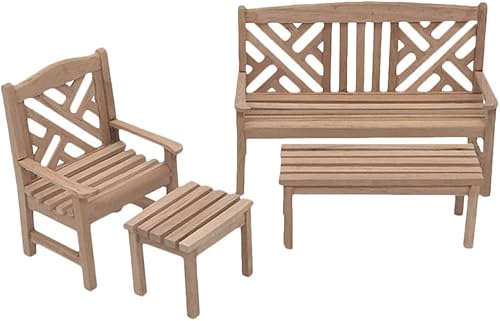 Kisangel 1:12 Mesa y silla de casa de muñecas Juego de muebles de muñeca en miniatura de madera Muebles de sala de estar en miniatura