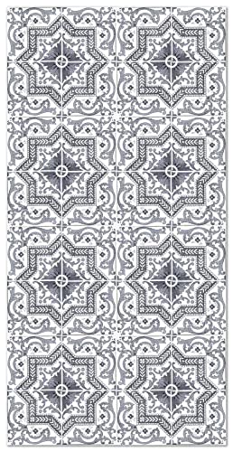 Panorama Tapis Vinyle - Modèle Carreaux Ciments Tolédo Gris 40x80 cm - Différentes Tailles - Deco Maison, Cuisine, Chambre et Exterieur