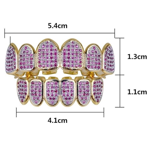 Grillz de Cadera Hip-Hop de 6 Dientes con Microincrustado Rojo Rosa Brillante 2