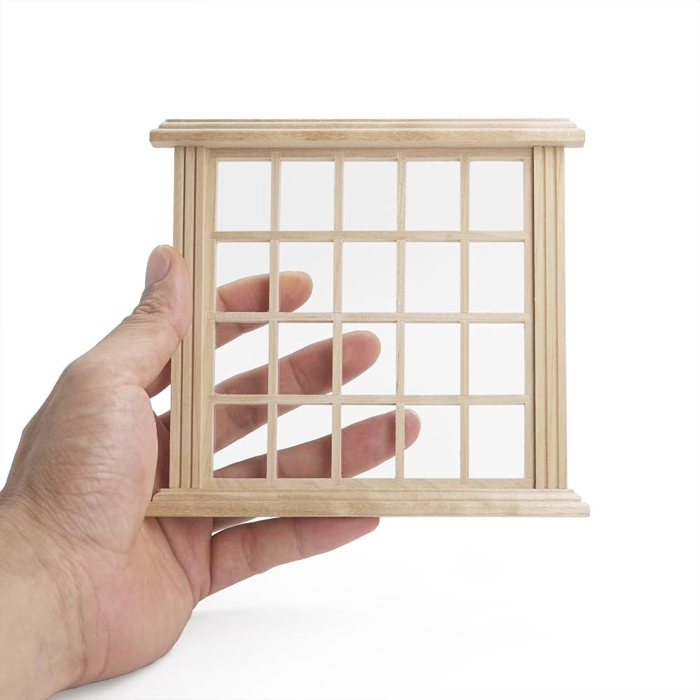 Odoria Dollhouse Lattice Window Miniature: 1/12 Scale Large Frame Windows Square 20 Grid for Store Diorama - Mini Victorian Vintage Furniture Wood Model - Tiny Building Components Craft DIY Unpainted