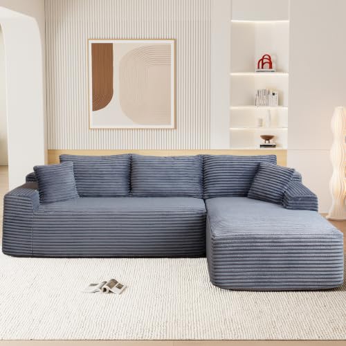 Image of 96 inch Boneless Cloud Sectional Couches for Living Room, Comfy Fluffy L Shaped Memory Foam Deep Seat Boneless Couch, Modular Sectional Sofa with Right Facing Chaise, Grey
