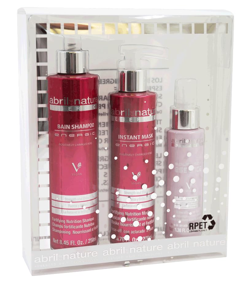 abril et natureEnergic Professional Hair Care Kit - Anti-Frizz - Shampoo, Mask and Serum Set for Hair - For Moisturising Hair - Detangles, Rehydrates and Repairs - 550 ml