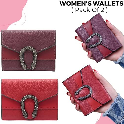 Image of Kraptick Women s Wallet Stylish Compact Purse Clutch with Card & Coin Holder Debit Card Organizer, Travel Wallet & Money Organizer for Women with 8 Card Slots (Purple & Red) (Combo of 2)