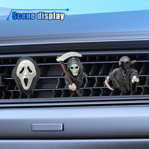 Image of 3PCS Cool Skull Car Vent Clip, Ghost Skeleton Car Diffuser Air Outlet Clip, Halloween Decorations Spooky Car Interior Accessories, Funny Presents for Men Women (Ghost)