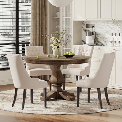 COLAMY Fabric Side Dining Chairs Set of 4, Wingback Upholstered Dining Room Chairs with Tufted Button, Living Room Chairs for Home Kitchen, Beige