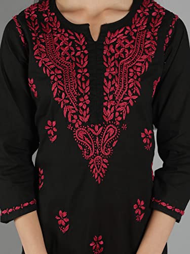Image of Seva Chikan Hand Embroidered Lucknowi Chikankari Cotton Kurta Kurti for Womens SCL4219