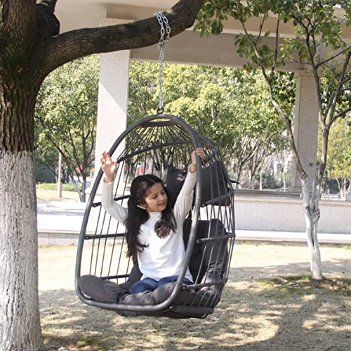 Nicesoul Indoor Outdoor Patio Wicker Hanging Chair Swing Hammock Egg Basket Chairs Uv Resistant Cushions 265 Lbs Capaticy For Patio Backyard Balcony (Without Stand) #TOP4