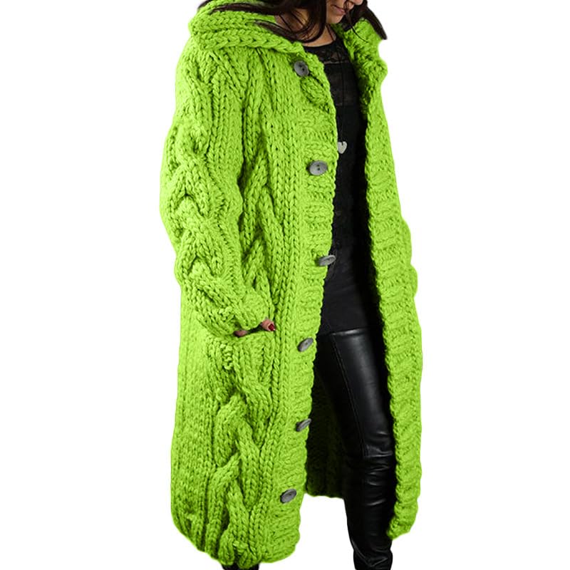 OSCORP Women's Lime Green Chunky Knit Hooded Long...