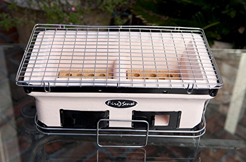 Fire Sense 60450 Yakatori Internal Grates Charcoal Chrome Cooking Grill Japanese Table Bbq Handmade Using Clay Adjustable Ventilation For Outdoor Barbecues Camping Traveling - Large - Tan #TOP6