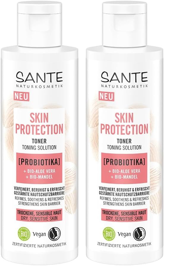 SANTE Naturkosmetik Skin Protection Tóner con probióticos, aloe vera orgánico y almendra orgánica, tónico facial nutritivo, cuidado facial vegano para una piel fresca y radiante, 125 ml (Paquete de 2)