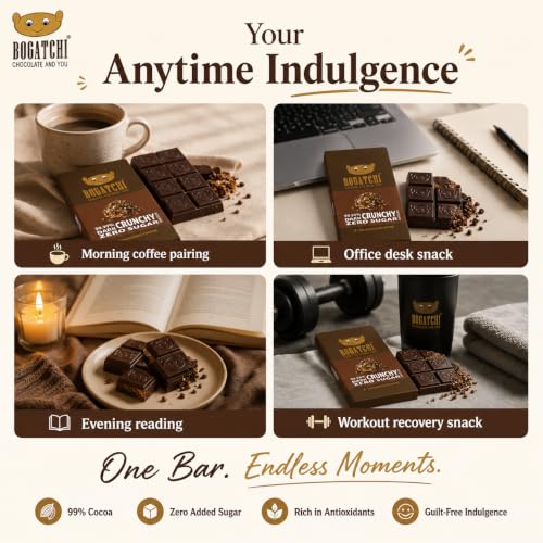 Image of BOGATCHI 99% Dark Chocolate Crunchy, 60g | Premium High Cocoa Chocolate Bar | Real Cocoa Goodness | Rich Intense Dark Chocolate Taste | Crunchy Texture | Vegetarian