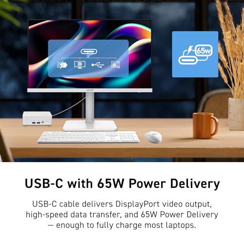 Image of msi PRO MAX 241PHW E14 24-inch IPS 1920 x1440(FHD) Hub Computer Monitor, 144Hz, Free-Synch, HDR Ready, HDMI, DisplayPort, Type C 65W, ΔE < 2, Circular Polarizer, Height Adjustable, Speaker, White