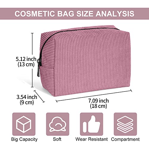 MAANGE Kleine Kosmetiktaschen Reise Make up Tasche Cord Schminktasche für Handtasche Tragbare Vielseitige Schminktasche Reißverschlusstasche Für Frauen (rot)