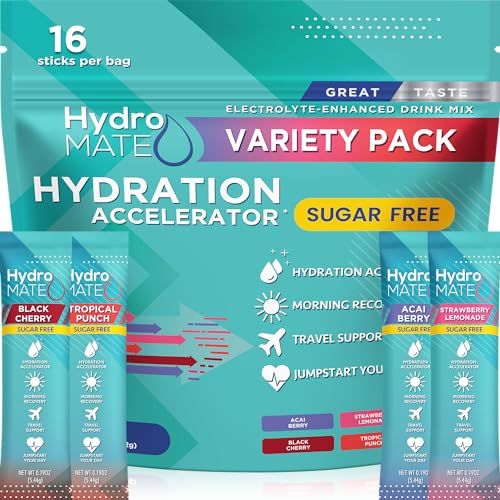 Image of Electrolyte Powder Sugar-Free Hydration Packets Variety Pack HydroMATE 16 Sticks