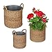 Relaxdays Pflanzkorb mit Zinkwanne 3er Set, Verschiedene Größen, Pflanzgefäß Seegras, Garten & Balkon, Kübel rund, Natur