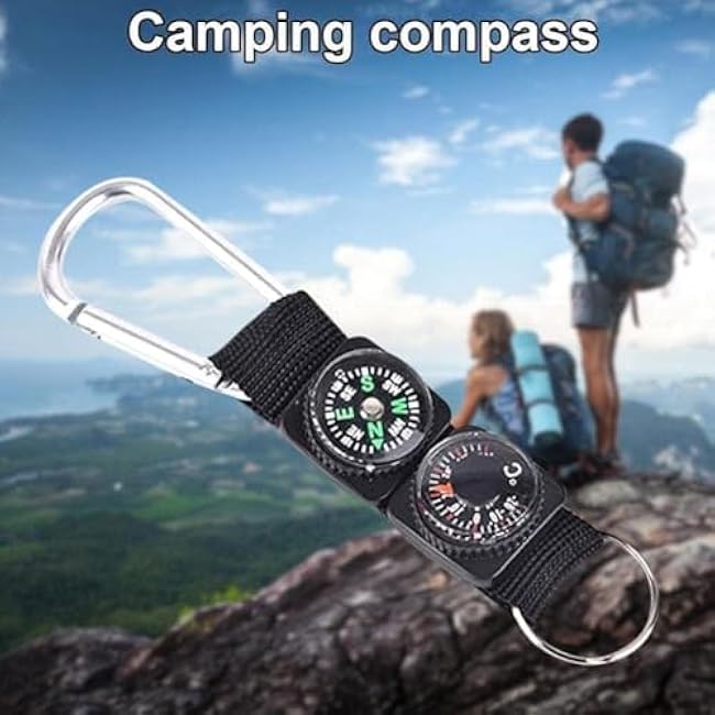 Black Carabiner Key Chain Compass Thermometer Metal Camping Outdoor Gadgets Hiking Survival to Multifunctional O0R8 Mountaineering Sports and Outdoor Recreation Accessories, Car Keychain