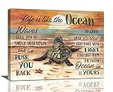 Sea Turtle Bathroom Decor Wall Art Beach Ocean Inspirational Quotes Landscape Pictures Wall Decor Canvas Painting Prints Artwork Home Decorations Framed for Bedroom Office Kitchen Living Room 16'x12'