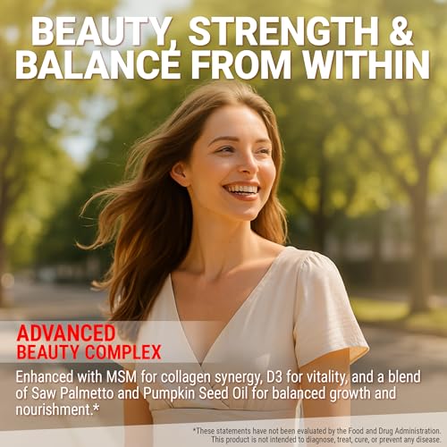 Image of New Elements 9X Hair Skin and Nails Vitamins - Biotin 10 000 mcg with Horsetail Supplement, Collagen, Keratin, Niacin, MSM, D3, Saw Palmetto, Pumpkin Seed Oil | Supports Hair Growth for Men & Women