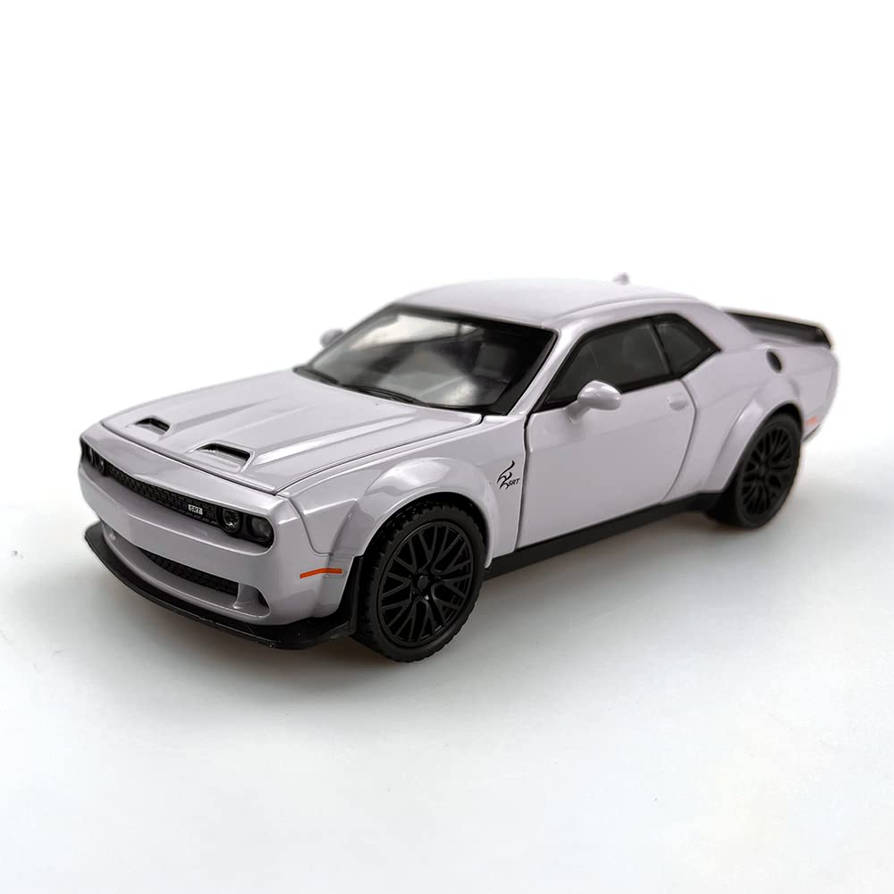 1:32 Diecast Model Cars Alloy Toy car for Doodge Challenger Alloy Toy Vehicle, Pull Back Alloy Car with Lights and Music,Mini Vehicles Toys for Adult Children Gift (Gray-White)