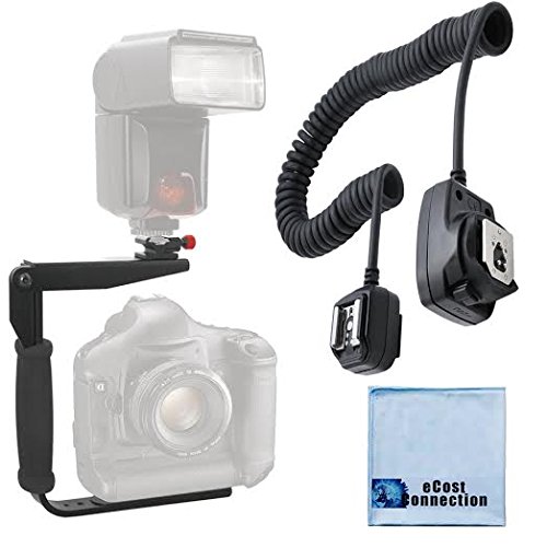180 Degree Quick Flip Rotating Flash Bracket & Heavy Duty Off-Camera Flash Cord That Stretch To 3 Feet For Olympus #TOP30