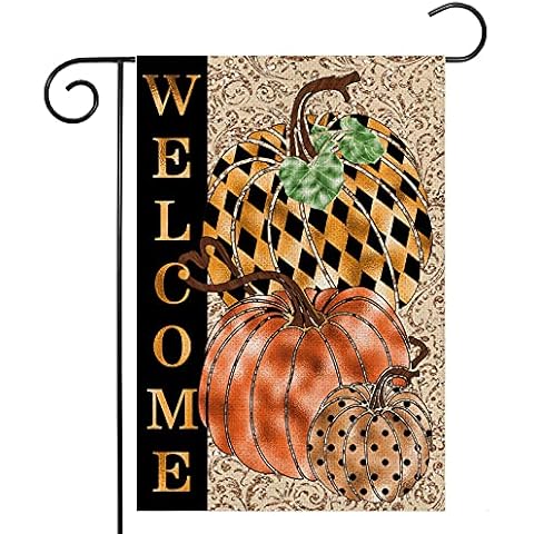 EKOREST Welcome Thanksgiving Garden Flags,Fall Thanksgiving Pumpkins with Spots Yard Flags,Small Garden Decor for Outside Farmohouse Holiday,12x18 Double Sided Cover