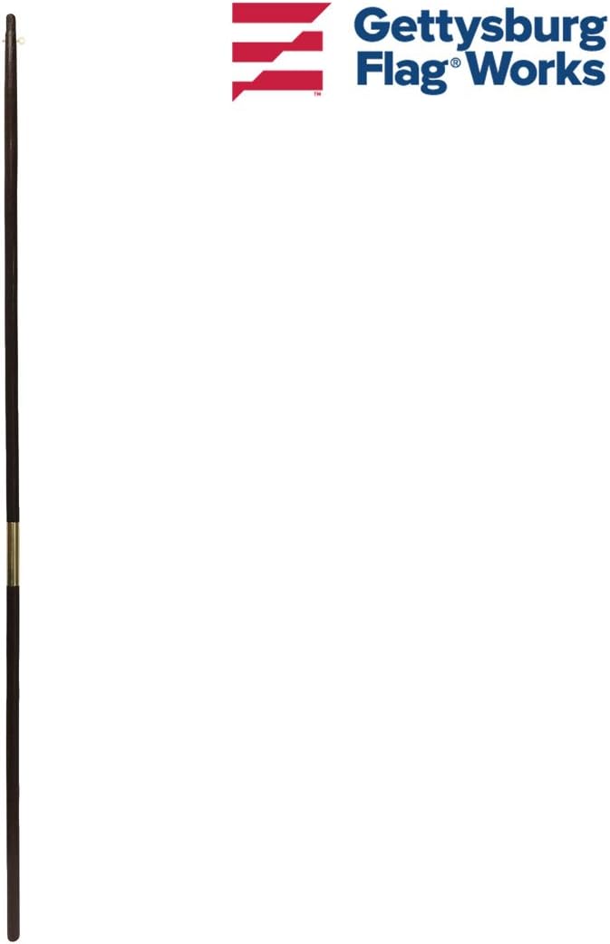 Gettysburg Flag Works 8' Solid Oak Indoor or Parade Flagpole, 1.25" Diameter Two Piece Pole with Gold Brass Screw Joint