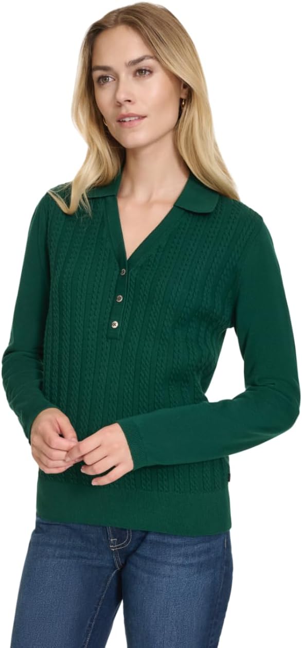 Nautica Womens V-Neck Cable Polo Long Sleeve - Image 3