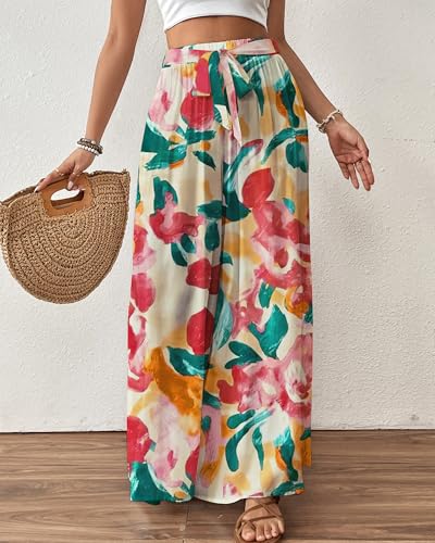 Image of Bsubseach Women Wide Leg Pants Floral Flowy Palazzo Pants