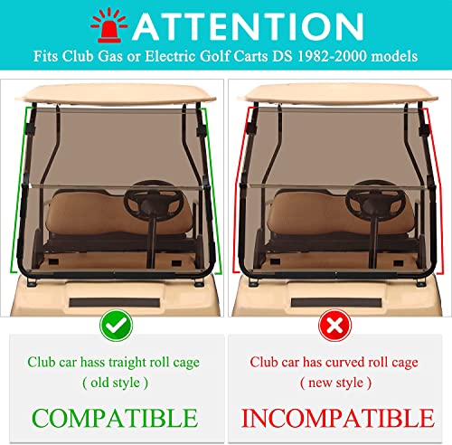 10L0L Golf Cart Windshield Fit for Club Car DS Gas & Electric 1982-2000 Years Models, Tinted, Shatterproof and Windproof, Smook HD, Foldable and Durable