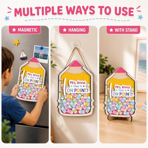 Image of Personalized Pencil Magnetic Reward Jar, Class Reward Jar for Teacher | Custom Wooden Positive Behavior System with Pencil Tokens, Reward Chart for Kids Behavior, Back to School Gift