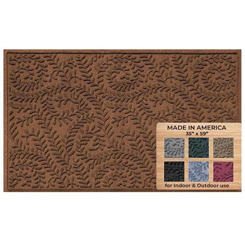 WaterHog Indoor/Outdoor Door Mat, 3' x 5', Made in USA, Durable & Skid-Resistant Front Door Rug, Decorative, Water-Trapping & Heavy-Duty Entryway Mat for Your Home, Boxwood Collection, Dark Brown