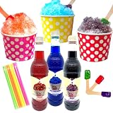 Concession Essentials 115 Piece Snow Cone/Shaved Ice Kit with 75 Ounces of Syrup, Cups, Neon Straws and Bonus...