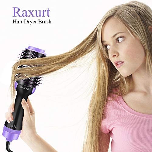 Hair Dryer Brush,One-Step Hair Dryer Brush and Volumizer with ION Generator, Anti-Frizz Hair Dryer Brush, Hot Air Brush Styler Brush Hair Dryers for Women,with 3pcs Hair Clips, 3pcs Hair Ties (Purple)