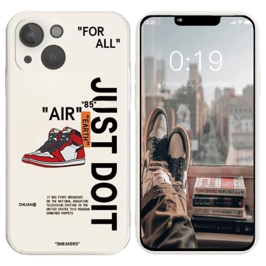 Cool iPhone 13 Case Silicone, Off Trendy White Sports Shoes Brand Design for Apple 13 Cases, Slim Thin Clear Camera Protective Cover for Boys, Aesthetic Designer Phone Case for Guys Teens Basketball
