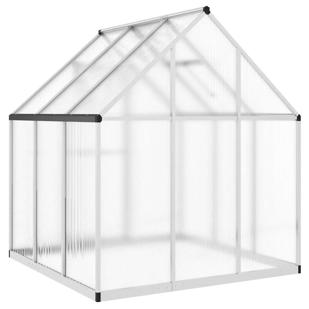 Serra con telaio di fondazione argento in alluminio, 169 x 169 x 195 cm, con pannelli in policarbonato, porta a battente e finestra di ventilazione, ideale come serra, aiuola, casa per piante