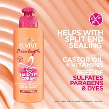 L'Oreal Paris Elvive Dream Lengths Shampoo & Conditioner Kit 28oz + No Haircut Cream Leave-in Conditioner, 6.8 fl. oz.