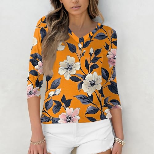 HTHLVMD Womens 3/4 Length Sleeve Tunic Tops Summer Fall Outfits 2025 Three Quarter Sleeve Casual V Neck T Shirts for Women