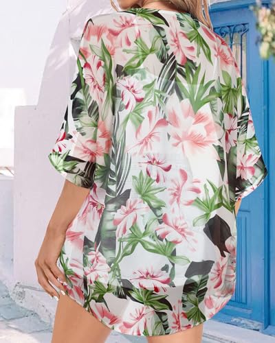 Image of Kimonos for Women Summer Cardigan Chiffon Floral Cover up Loose Casual Top Blouse