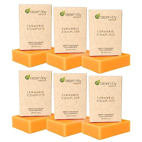 Aspen Kay Naturals Turmeric Soap for Face & Body - With Organic Shea Butter, Chamomile & Calendula - Gentle Turmeric Face Wash, All Skin Types, Made in USA (6 pack)