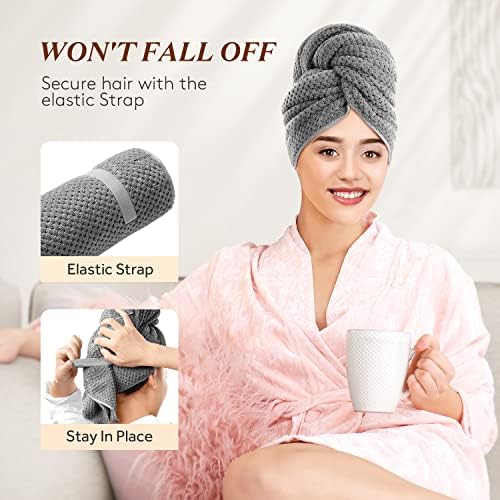 Large Microfiber Hair Towel Wrap for Women, Anti Frizz Hair Drying Towel  with Elastic Strap, Fast Drying Hair Turbans for Wet Hair, Long, Thick,  Curly ...