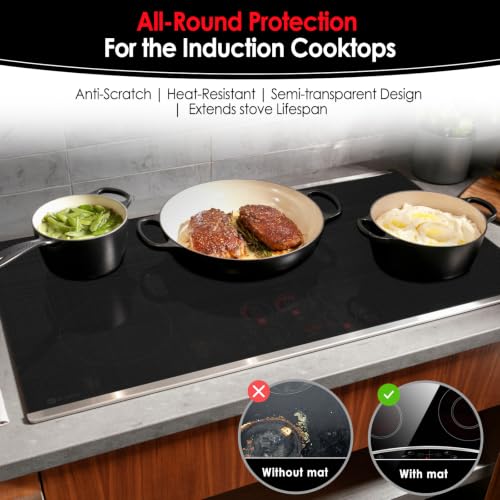 Image of Large Translucent Induction Cooktop Protector Mat, Silicone Fiberglass Magnetic Stove Scratch Protector, Non-Slip Pads Prevents Pot Sliding & Scratches for Safe Cooking