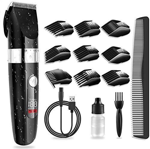Hair Clippers for Men, Professional Cordless Hair Cutting Kit for Beard Trimmer Barbers Grooming USB Rechargeable Waterproof with LED Display