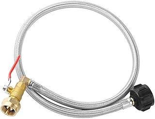 Manguera adaptador de repuesto de propano, conector de tanque de gas de acero inoxidable envuelto en alambre de extensión de 3 pies con válvula de control de seguridad
