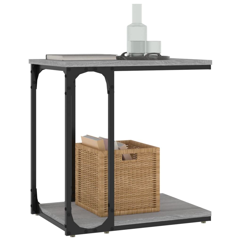 Mesa auxiliar Sonoma gris 50 x 35 x 52 cm, madera con forma de C, marco de acero estable, mesa de centro para salón, dormitorio, práctico espacio de almacenamiento