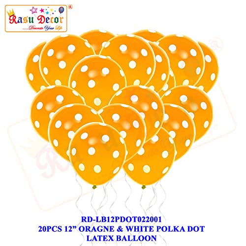 Image of RasuDecor 20 Pieces 12 inch Polka Dot Latex Balloon Orange and White Dot Colorful Balloons, 12 Inch Latex Polka Dots Balloons for Kids Women Men Birthday Easter Engagement Wedding, Halloween Party Supplies Decor #RasuImpex (20Pcs 12 inchPolkaDotOrangeWhite)