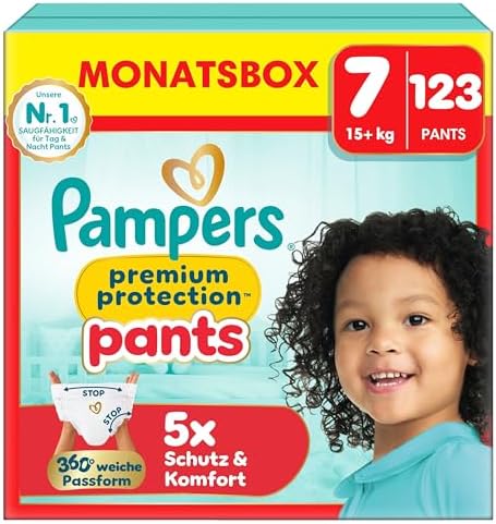 Pampers Premium Protection Pants Size 7, 123 Nappies, 15 kg+, with 360° Fit and Soft Anti-Leak Cuffs for Our Best Comfort and Protection - View 3
